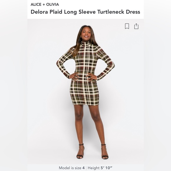 Alice + Olivia Dresses & Skirts - NWT Alice + Olivia Delors Turtleneck Mini Dress Black Plaid Sz 10